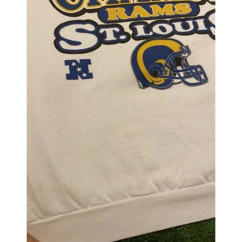 Vintage St Louis Rams sweatshirt mens large white blue crewneck super bowl NFL - Picture 6 of 13